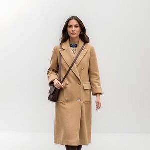 Vintage Ralph Lauren Long Coat Women 4 Tan Wool Camel Hair Double Breasted USA